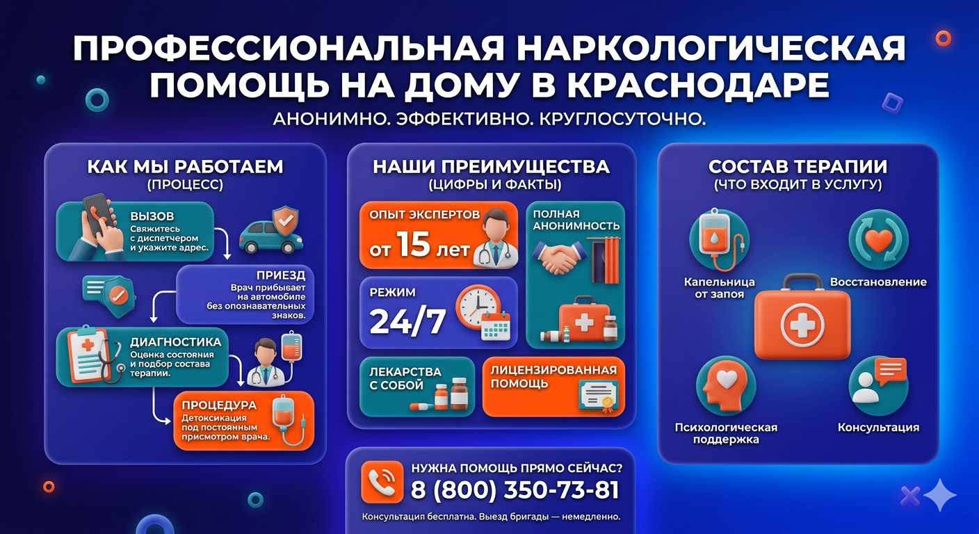 Инфографика о принципах лечения алкоголизма на дому в Малоярославеце: этапы вызова нарколога, преимущества анонимной детоксикации и состав медицинской помощи.